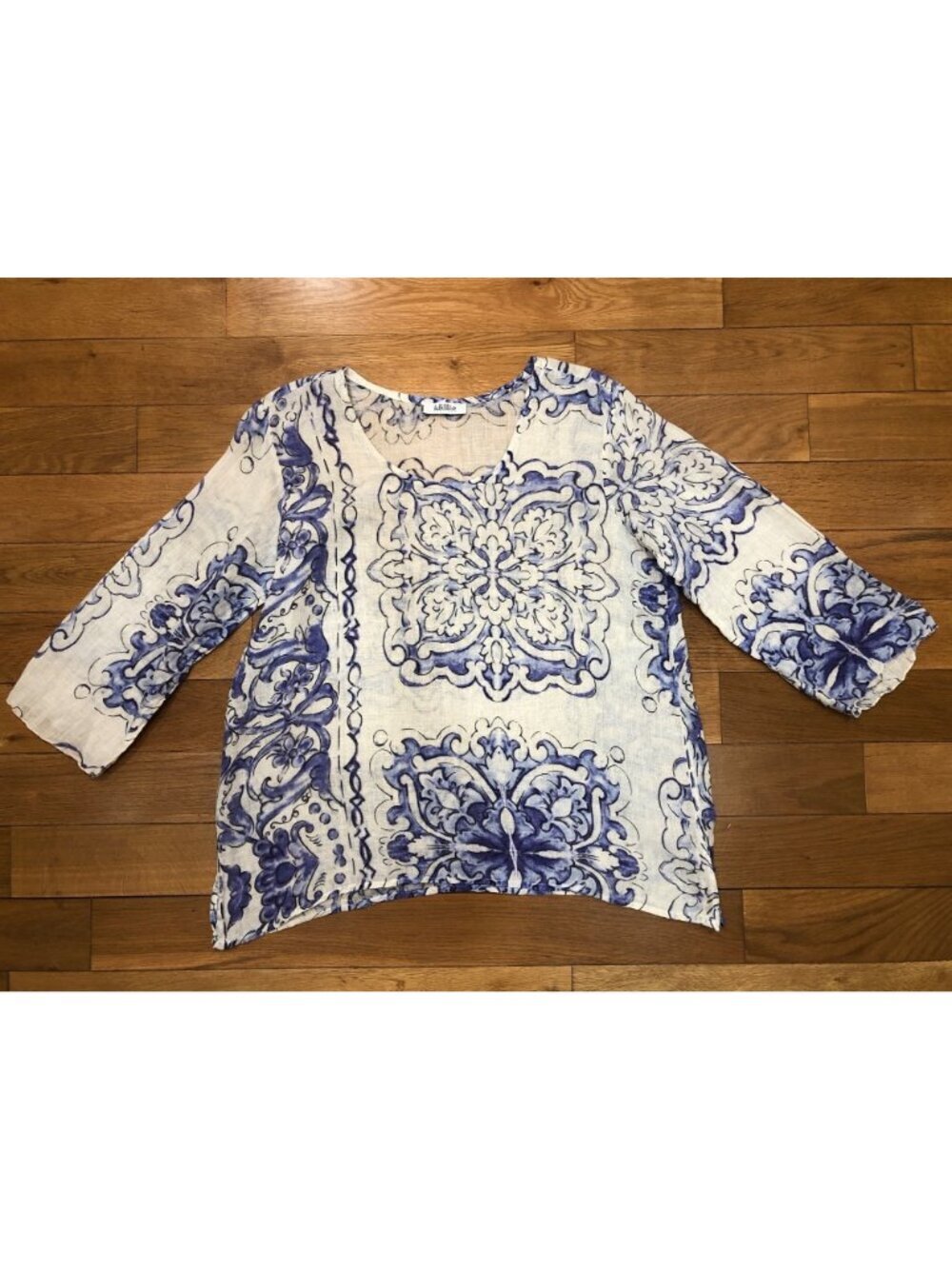 idillio Positano 100% Linen Purple & White Floral Scoop Neck Pullover Size S - Picture 4 of 11